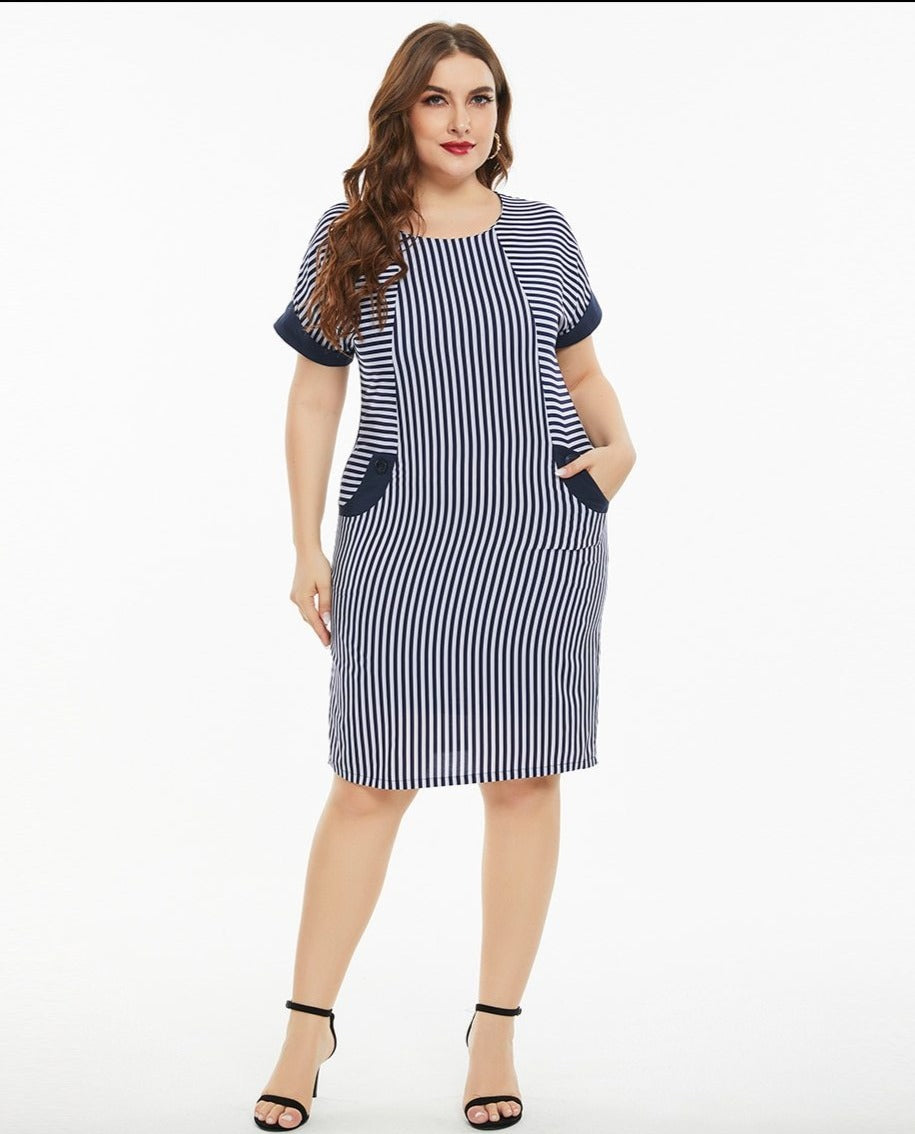 Summer Plus Size Women Clothing stripe dress fashion Ladies Vintage elegant dress