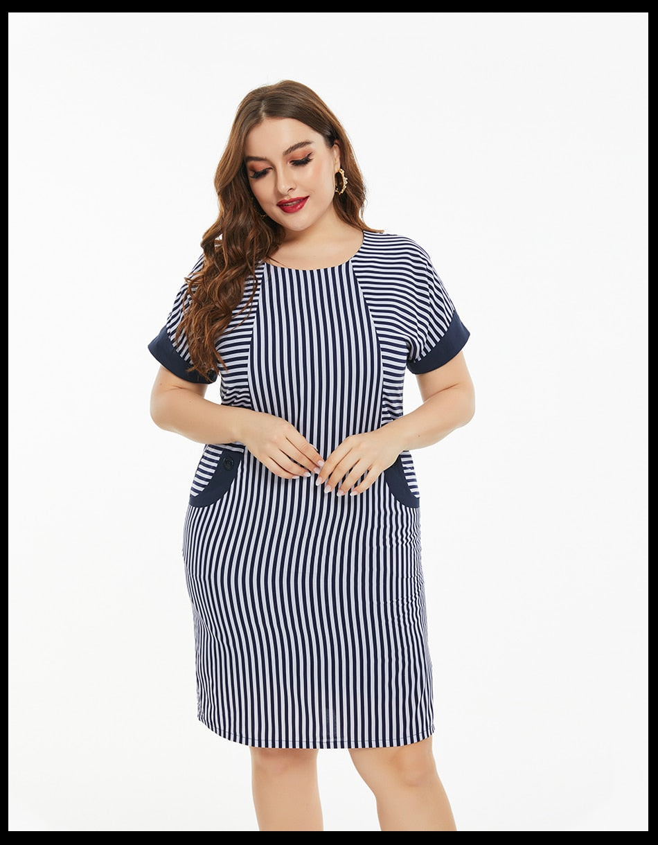 Summer Plus Size Women Clothing stripe dress fashion Ladies Vintage elegant dress