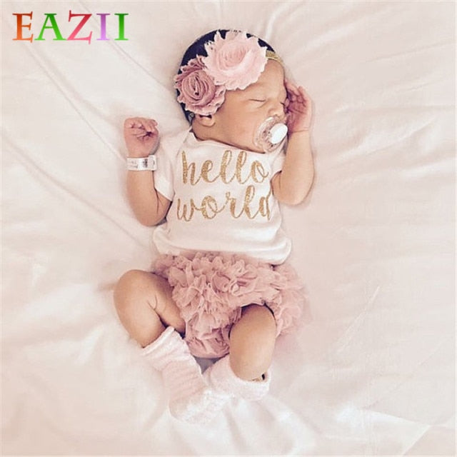 Newborn Infant Baby Girl Romper Jumpsuit With Underwear Short Sleeve suit