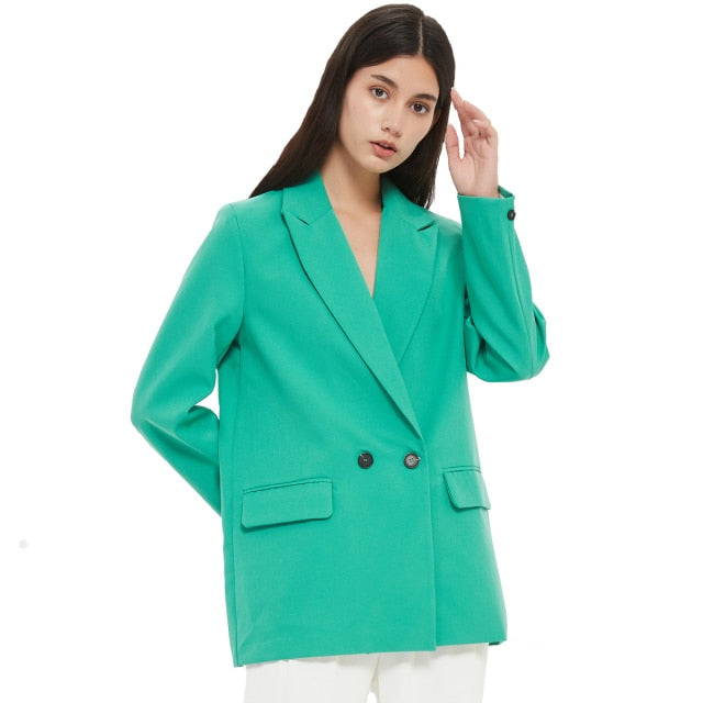 Fall-Winter Women's blazer jacket casual solid color double-breasted pocket coat