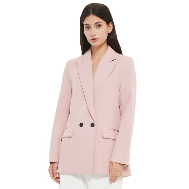 Fall-Winter Women's blazer jacket casual solid color double-breasted pocket coat