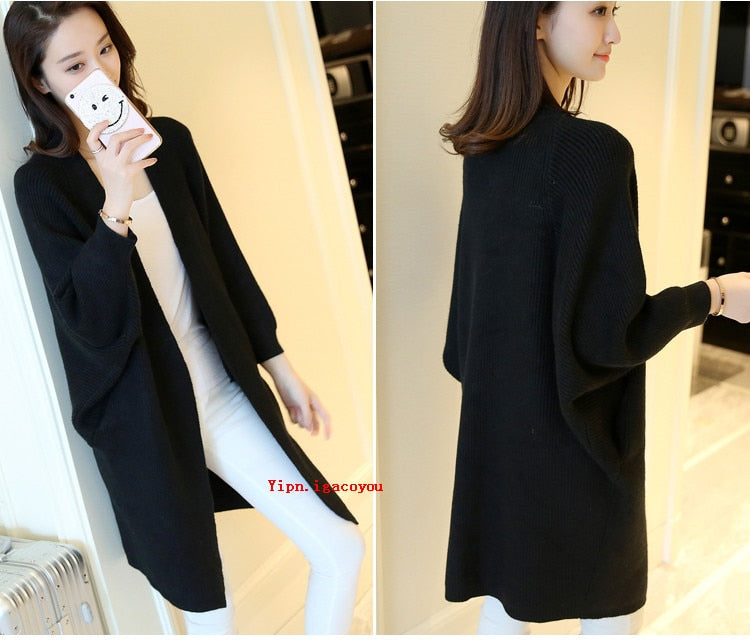 Long Cardigan Women Sweater Autumn Winter Bat Sleeve Knitted Plus Size Jacket
