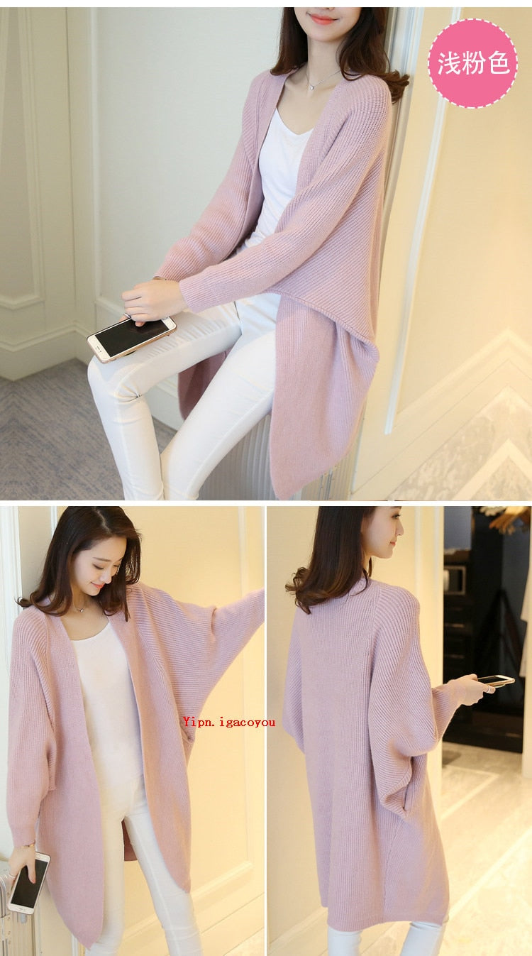Long Cardigan Women Sweater Autumn Winter Bat Sleeve Knitted Plus Size Jacket