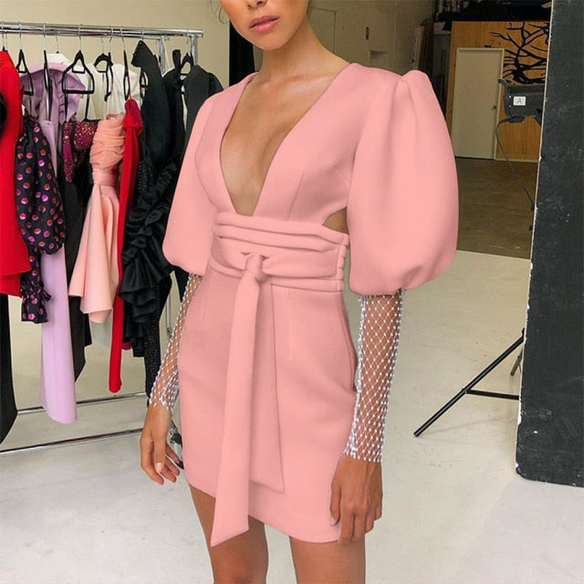 Vestido blanco ceñido para mujer, vestido Sexy de verano de Vestido de fiesta de manga larga, negro y rojo con escote en v profundo, Espalda descubierta, trajes de noche para discoteca