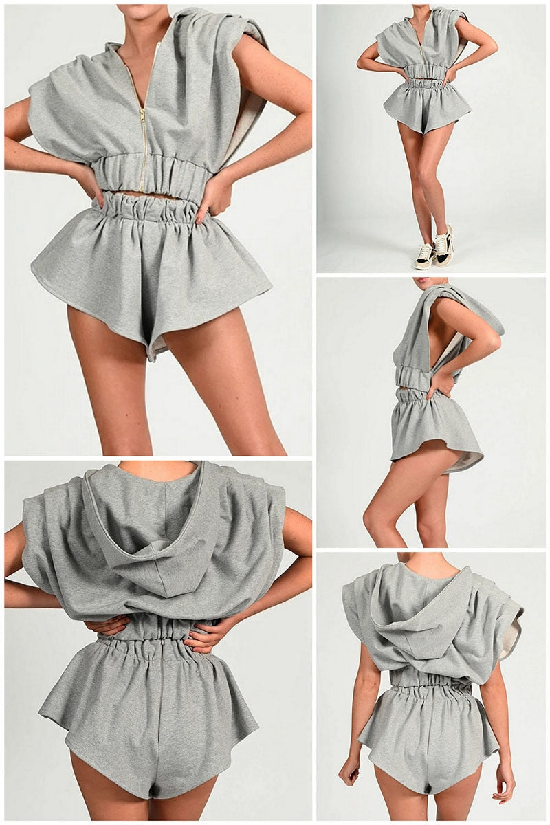 Sport Set For Women Sleeveless Crop Top Shorts Vintage Elegant Sport Sets Fashion