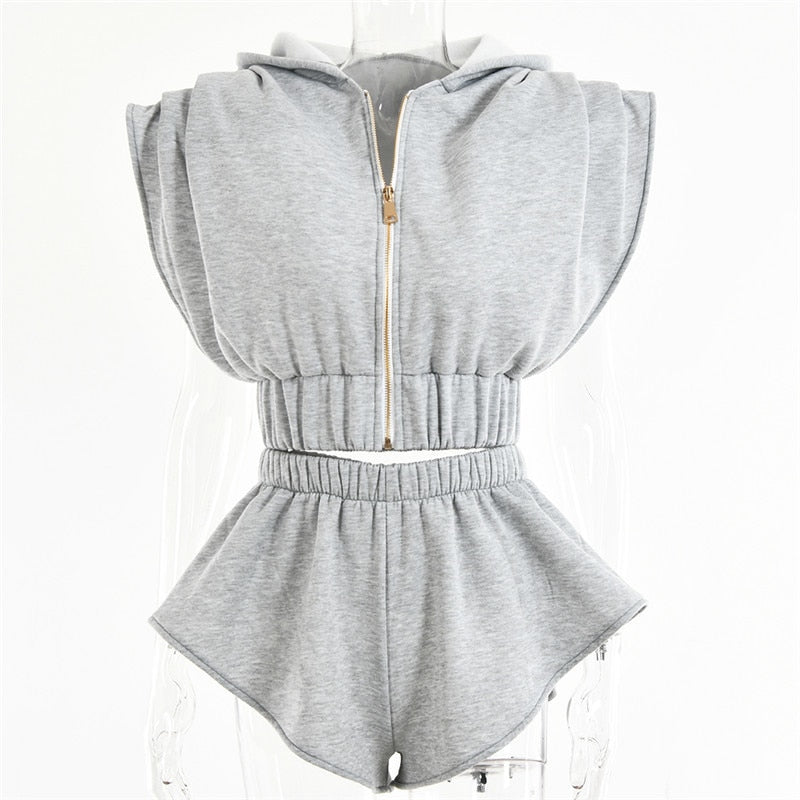 Sport Set For Women Sleeveless Crop Top Shorts Vintage Elegant Sport Sets Fashion