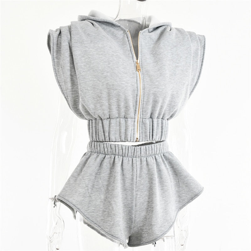 Sport Set For Women Sleeveless Crop Top Shorts Vintage Elegant Sport Sets Fashion