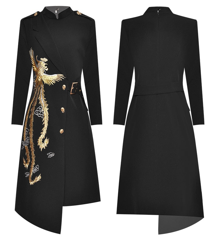 Fashion Designer dress Fall Winter Stand collar Embroidery Elegant Asymmetrical Coat