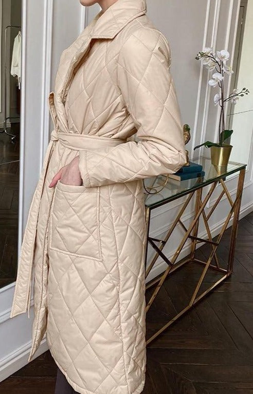 Long straight winter coat rhombus pattern Casual women parkas stylish outerwear