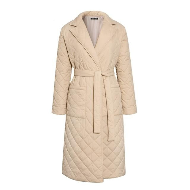 Long straight winter coat rhombus pattern Casual women parkas stylish outerwear