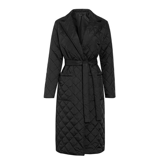 Long straight winter coat rhombus pattern Casual women parkas stylish outerwear