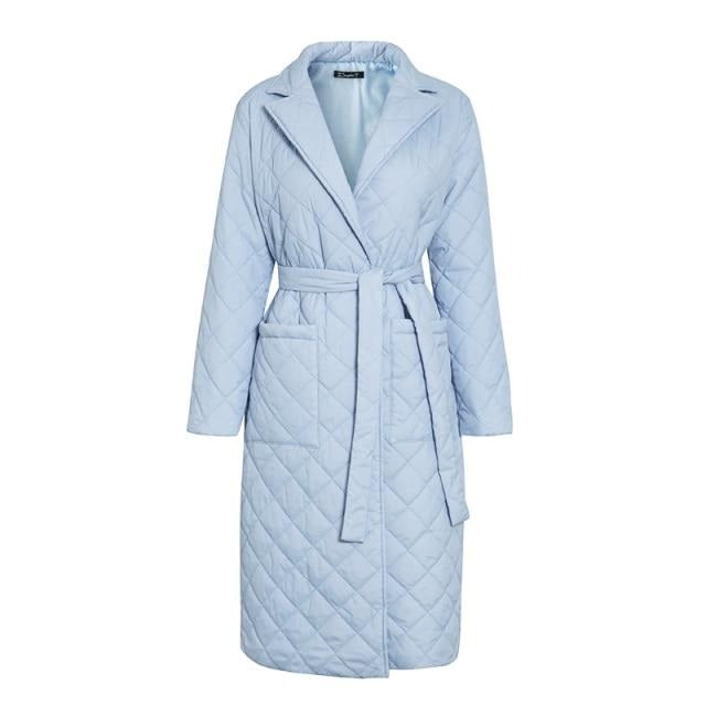 Long straight winter coat rhombus pattern Casual women parkas stylish outerwear