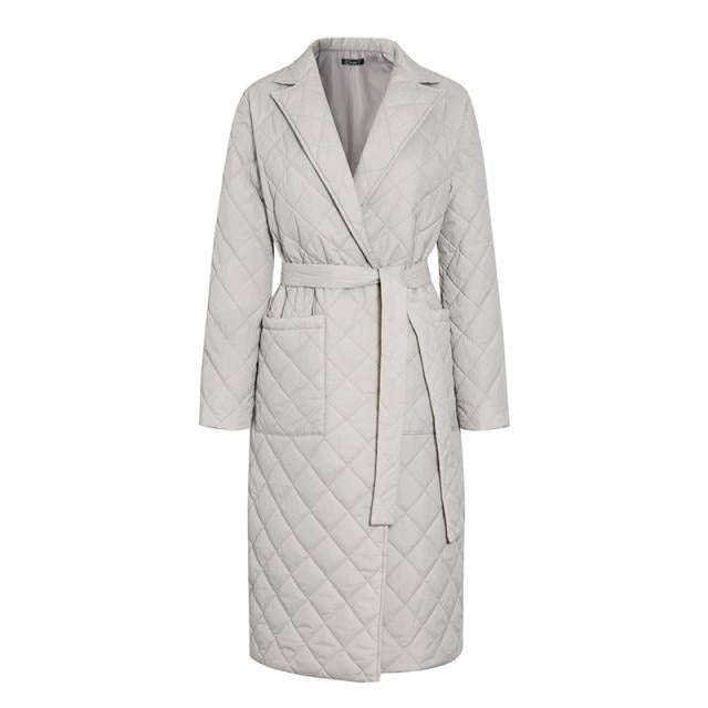 Long straight winter coat rhombus pattern Casual women parkas stylish outerwear