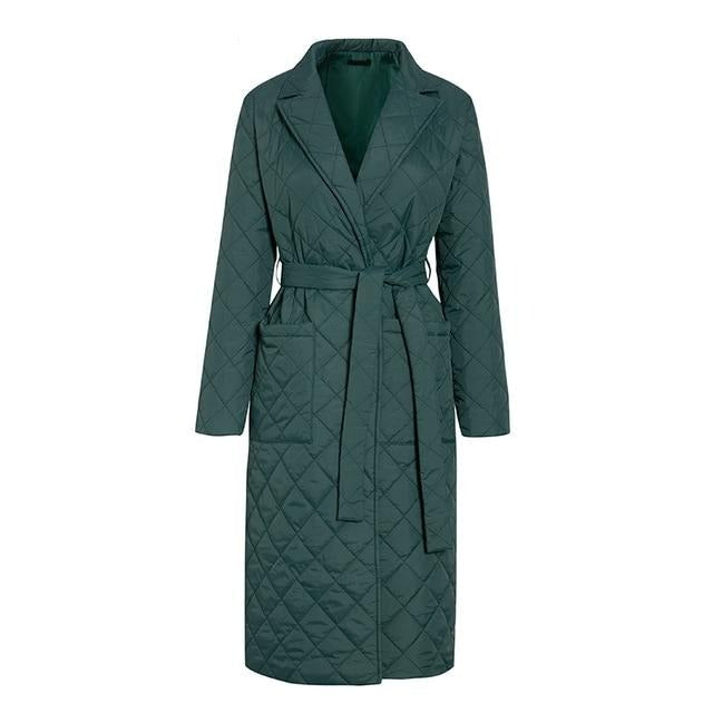 Long straight winter coat rhombus pattern Casual women parkas stylish outerwear