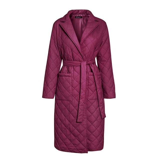 Long straight winter coat rhombus pattern Casual women parkas stylish outerwear