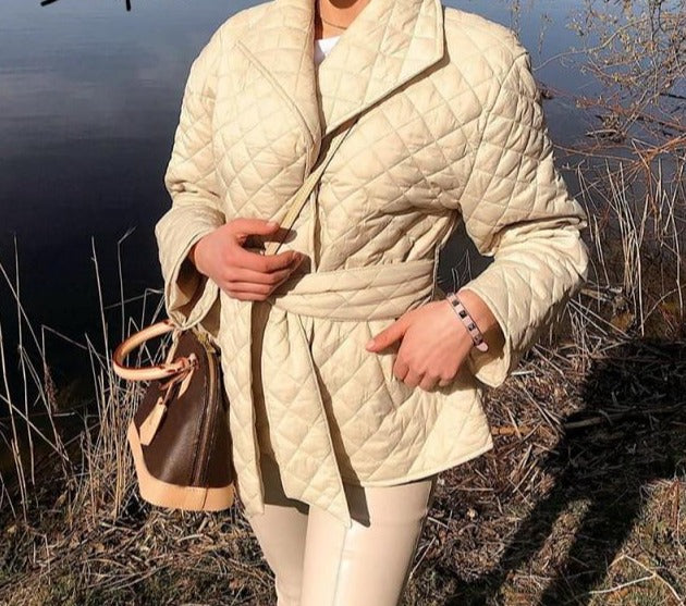 Long straight winter coat rhombus pattern Casual women parkas stylish outerwear
