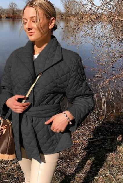 Long straight winter coat rhombus pattern Casual women parkas stylish outerwear