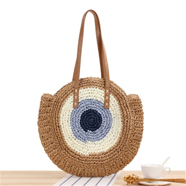 Round Zipper Fashionable Straw Woven Bag Handmade Summer Beach Women Bags