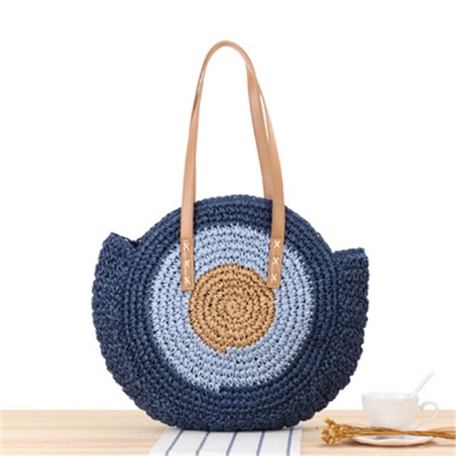 Round Zipper Fashionable Straw Woven Bag Handmade Summer Beach Women Bags