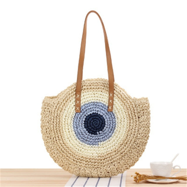 Round Zipper Fashionable Straw Woven Bag Handmade Summer Beach Women Bags