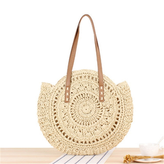 Round Zipper Fashionable Straw Woven Bag Handmade Summer Beach Women Bags