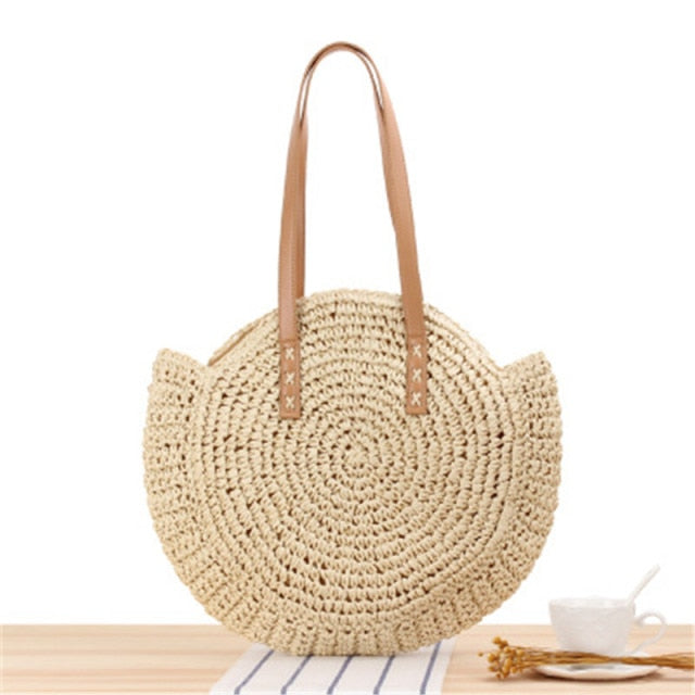 Round Zipper Fashionable Straw Woven Bag Handmade Summer Beach Women Bags