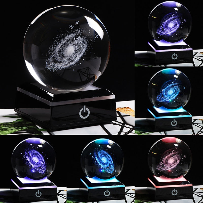 Globe Galaxy Miniatures Crystal Ball 3D Laser Engraved Quartz