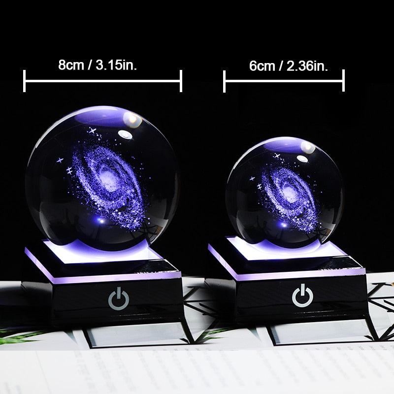 Globe Galaxy Miniatures Crystal Ball 3D Laser Engraved Quartz