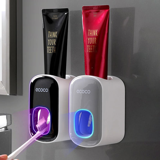 Automatic Toothpaste Dispenser Dust-proof Toothbrush Holder Wall Mount Stand Bathroom Accessories