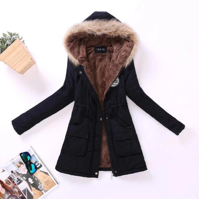 Winter Padded Coats Women Cotton Wadded Jacket Medium Long Parkas Thick Warm Hooded Quilt Snow Outwear