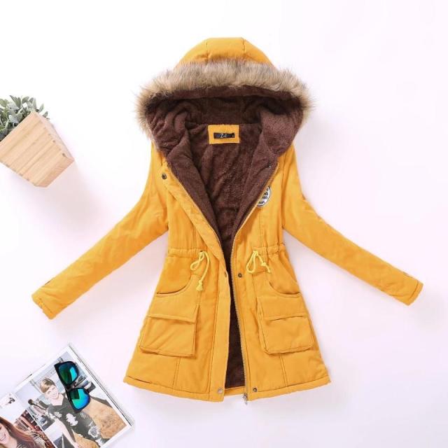 Winter Padded Coats Women Cotton Wadded Jacket Medium Long Parkas Thick Warm Hooded Quilt Snow Outwear