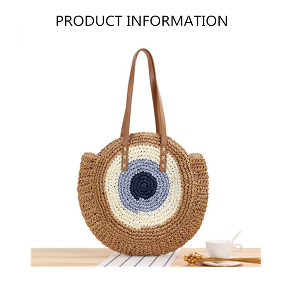 Round Zipper Fashionable Straw Woven Bag Handmade Summer Beach Women Bags