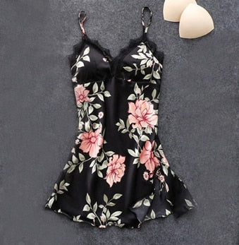 Women's Pajamas Silk Floral Set Satin Pijamas Sleepwear Home Clothes
