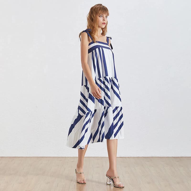 Striped Long Dresses Casual Off Shoulder  - Female Summer Clothes Fashion