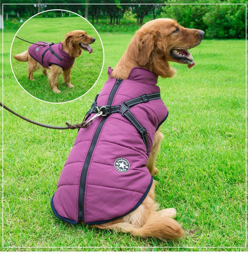 Large Pet Dog Jacket With Harness Winter Warm Dog Clothes Waterproof Big Dog Coat