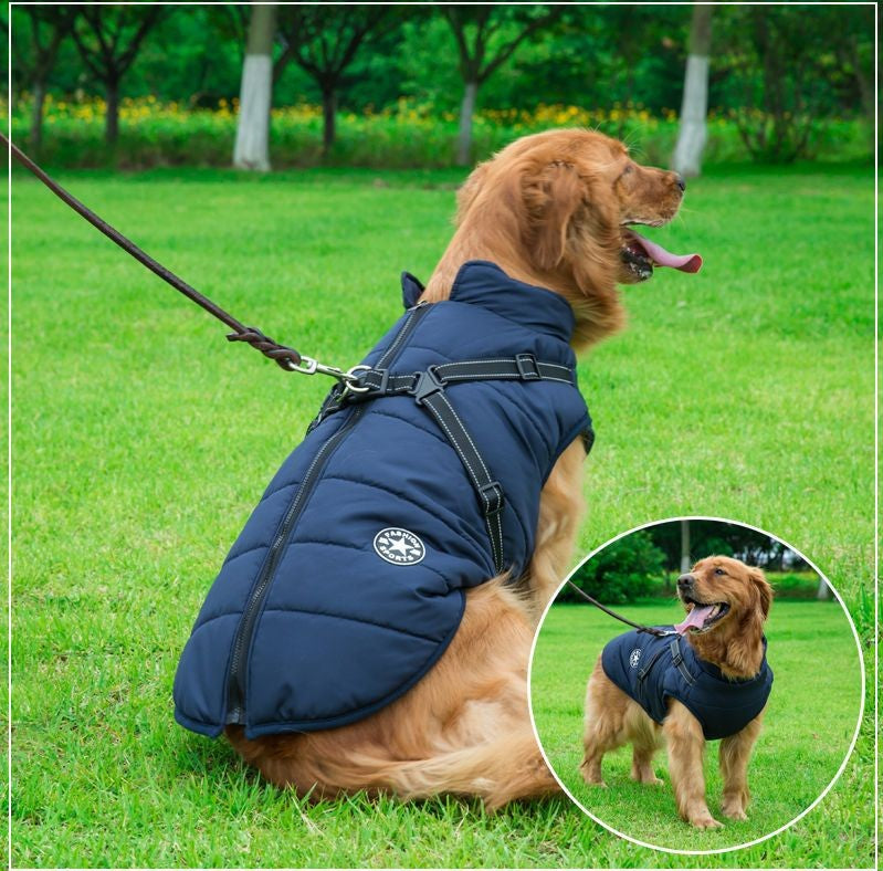 Large Pet Dog Jacket With Harness Winter Warm Dog Clothes Waterproof Big Dog Coat