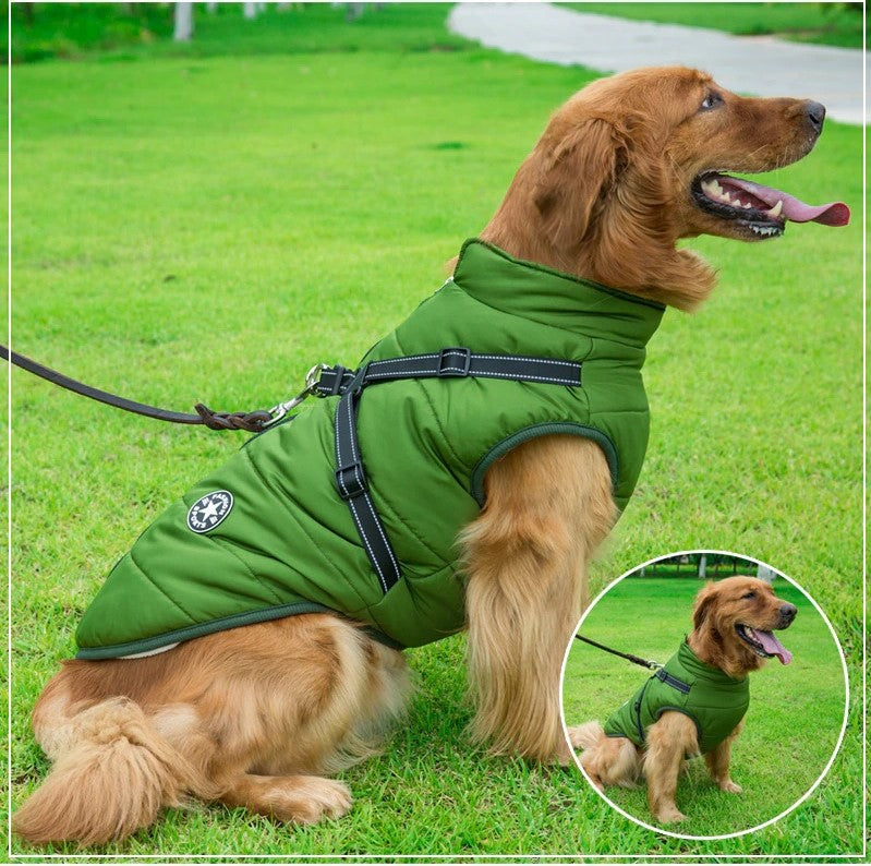 Large Pet Dog Jacket With Harness Winter Warm Dog Clothes Waterproof Big Dog Coat