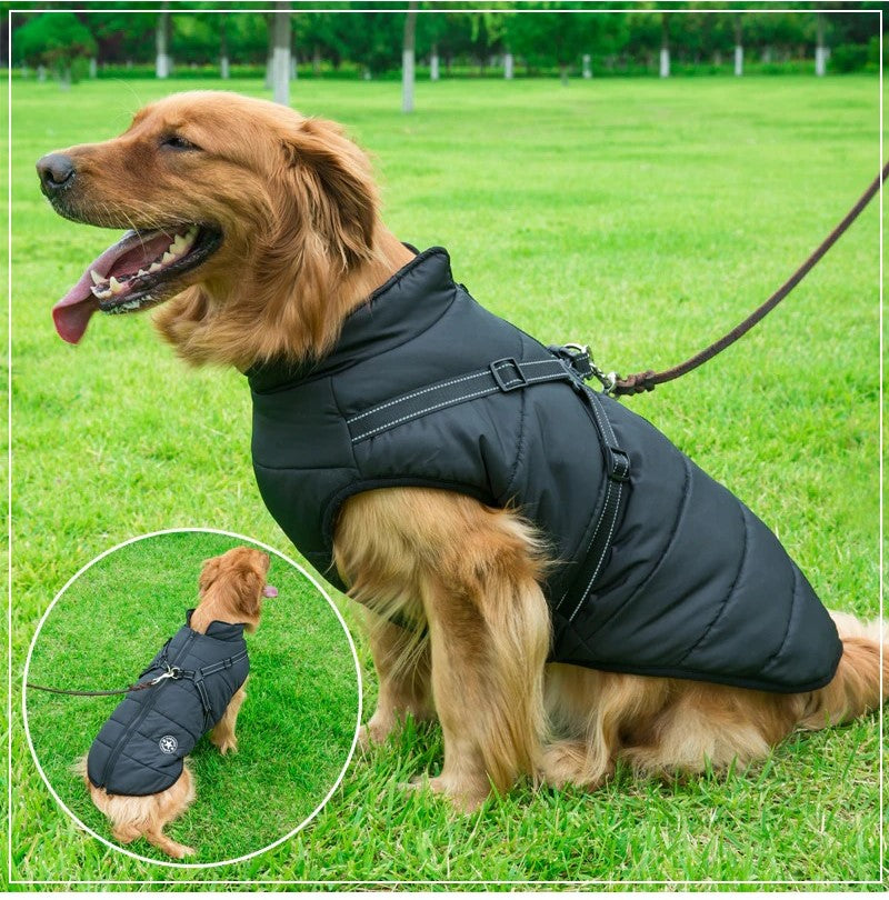 Large Pet Dog Jacket With Harness Winter Warm Dog Clothes Waterproof Big Dog Coat