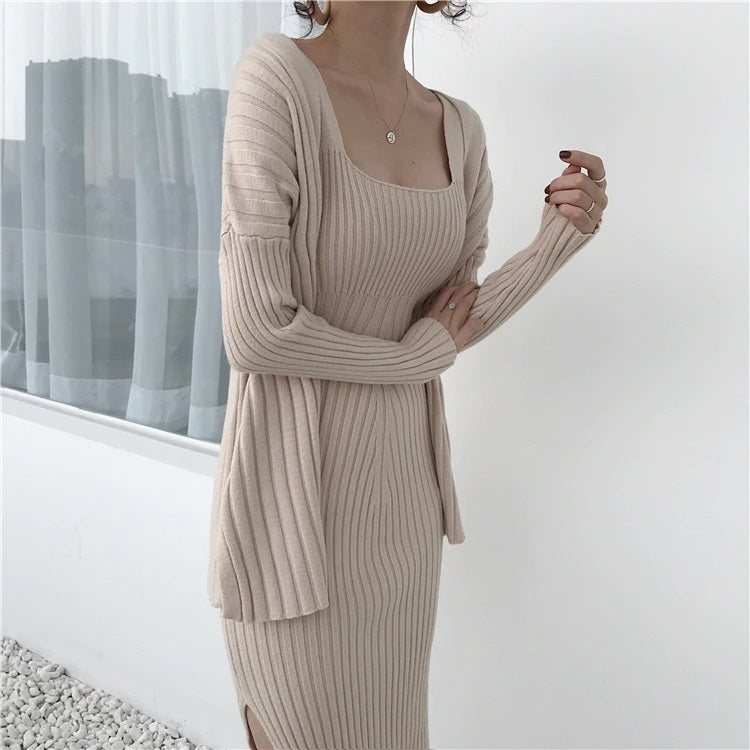 High quality Women's Casual Long Sleeved Cardigan Two Piece Runway