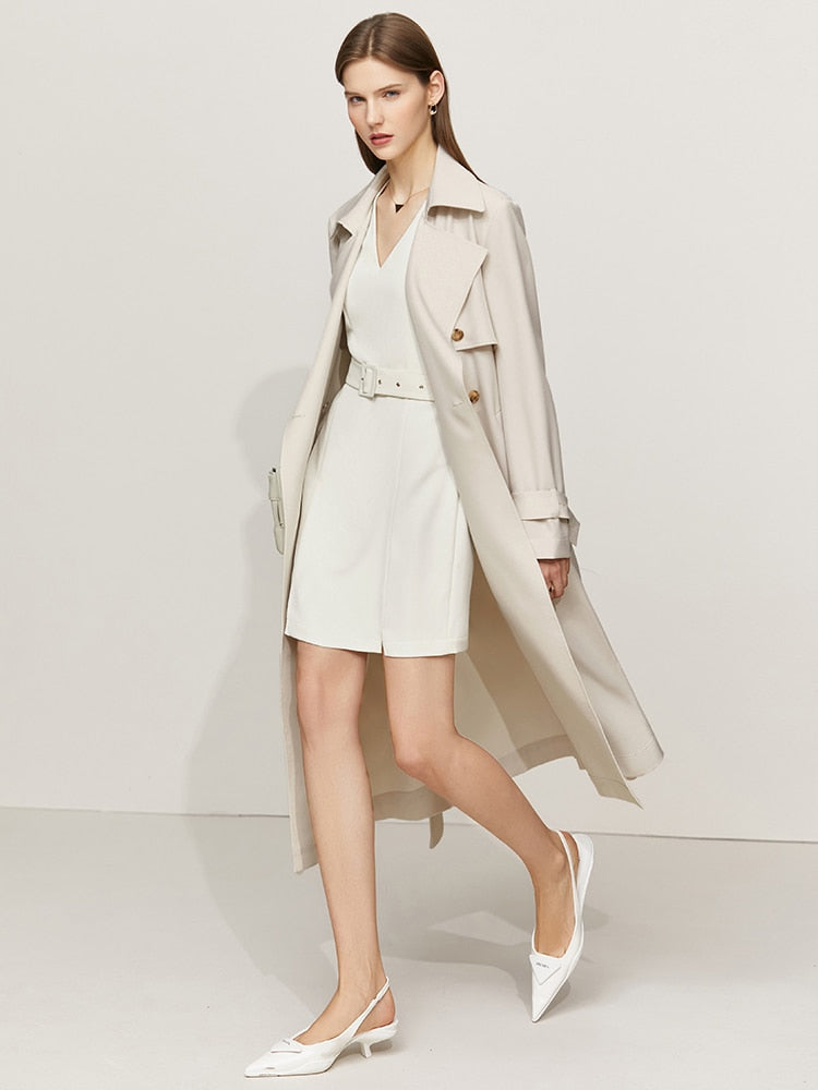 Minimalism Women's Trench Coat Office  Fashion Lapel Double Breasted Jackets Female Sashes Windbreaker Coat
