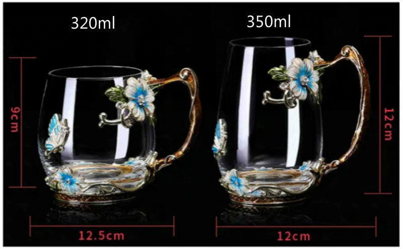 Coffee Cup Mug Flower Tea Glass Cups for Hot and Cold Drinks Tea Cup Spoon