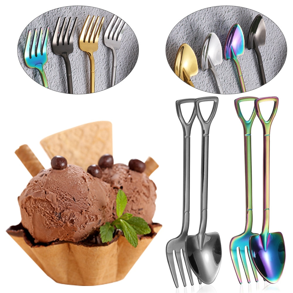Hot Shovel Shape Ice Cream Spoon&Fork Tool Kitchen Accessories
