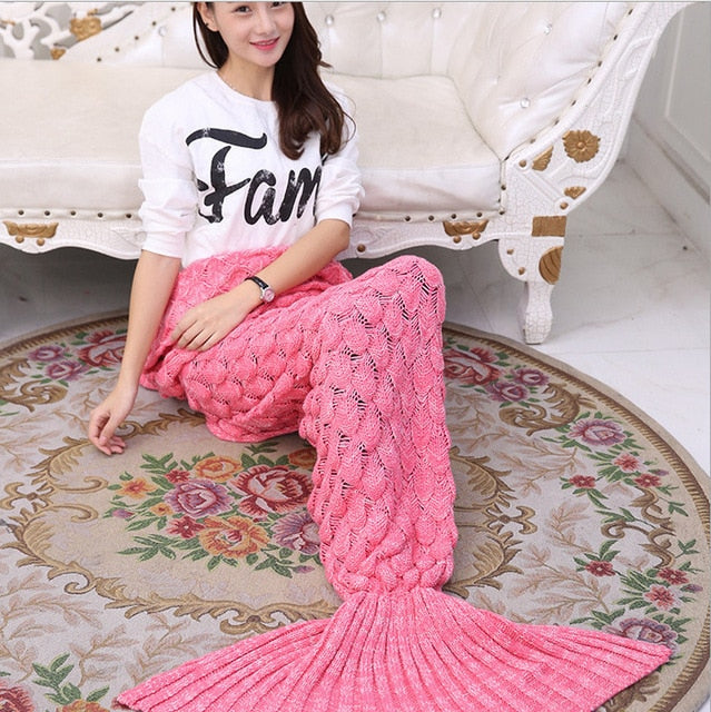 Soft Knitted Mermaid Tail Blanket Crochet Handmade Sleeping Bag