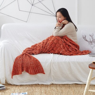 Soft Knitted Mermaid Tail Blanket Crochet Handmade Sleeping Bag