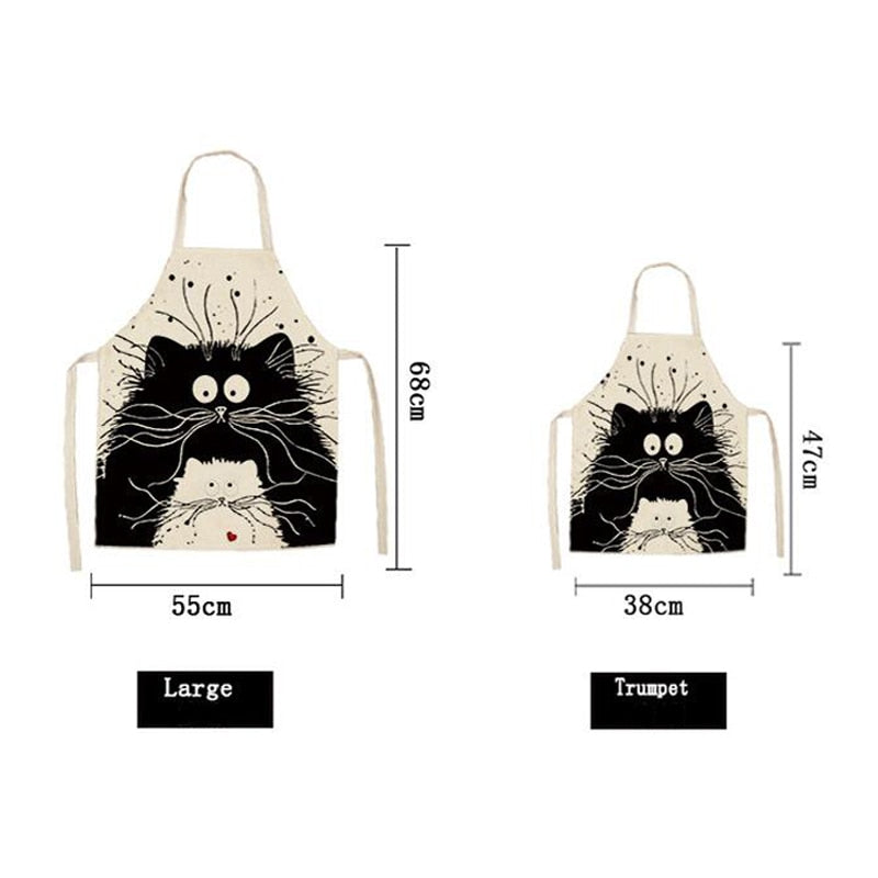 Cute Cartoon Cat Print Kitchen Apron Waterproof Cotton Linen Home Tools