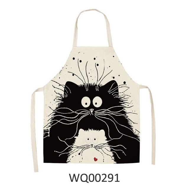 Cute Cartoon Cat Print Kitchen Apron Waterproof Cotton Linen Home Tools