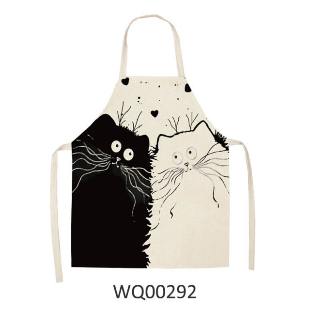 Cute Cartoon Cat Print Kitchen Apron Waterproof Cotton Linen Home Tools