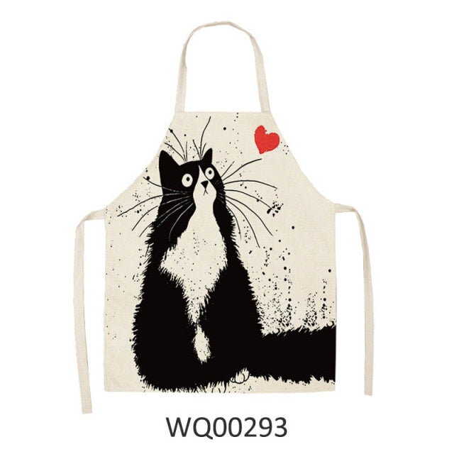 Cute Cartoon Cat Print Kitchen Apron Waterproof Cotton Linen Home Tools