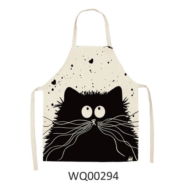 Cute Cartoon Cat Print Kitchen Apron Waterproof Cotton Linen Home Tools