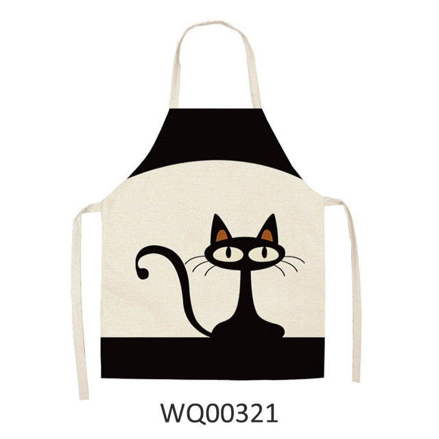 Cute Cartoon Cat Print Kitchen Apron Waterproof Cotton Linen Home Tools